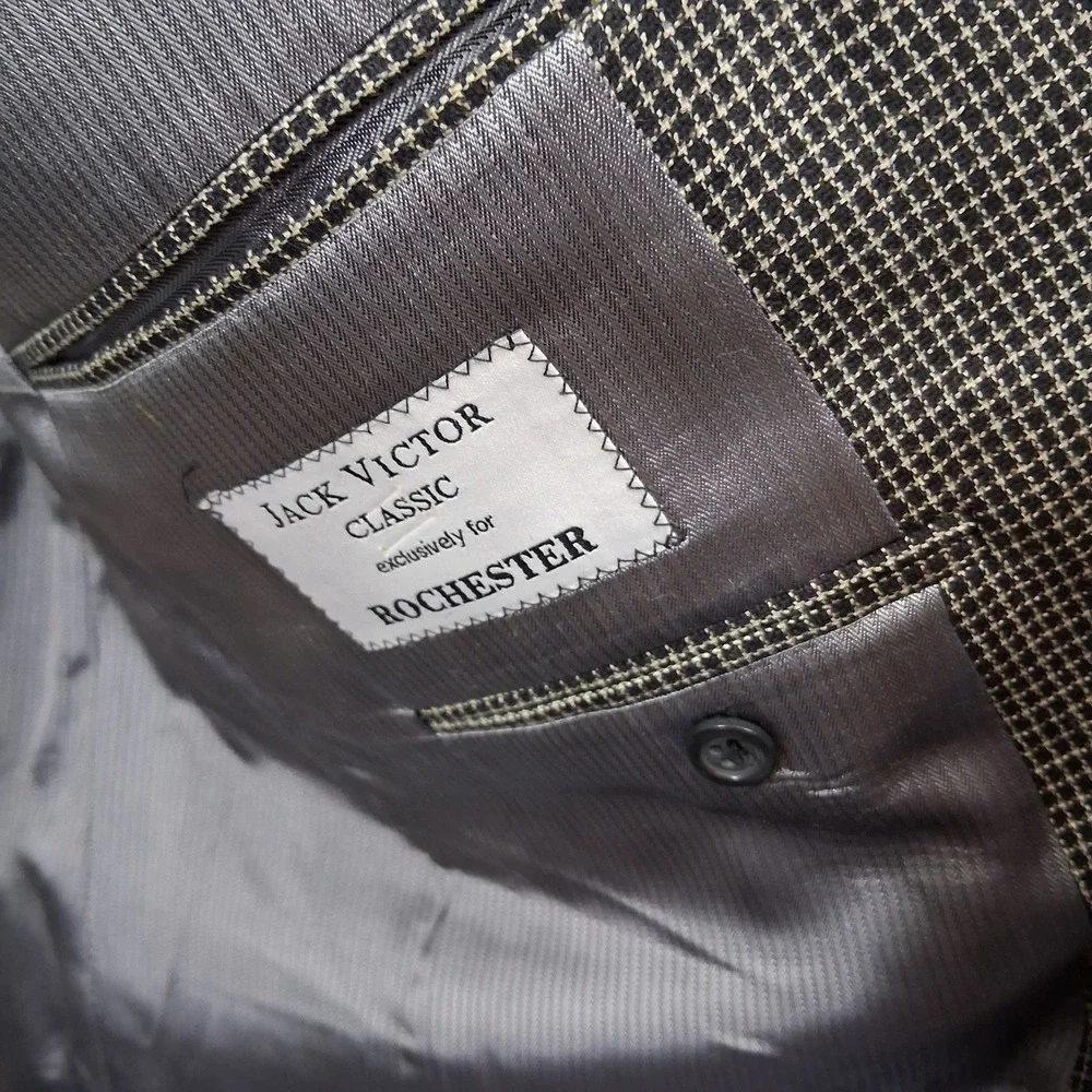 Jack Victor Mens Blazer 54 XL Gray Micro Check Silk Wool Kingwood SPJ